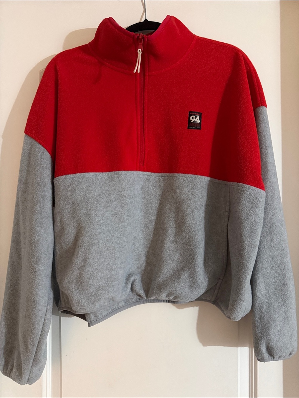 Old Navy Vintage Inspired Colorblock Red and Gray Half-Zip Fleece Sweater